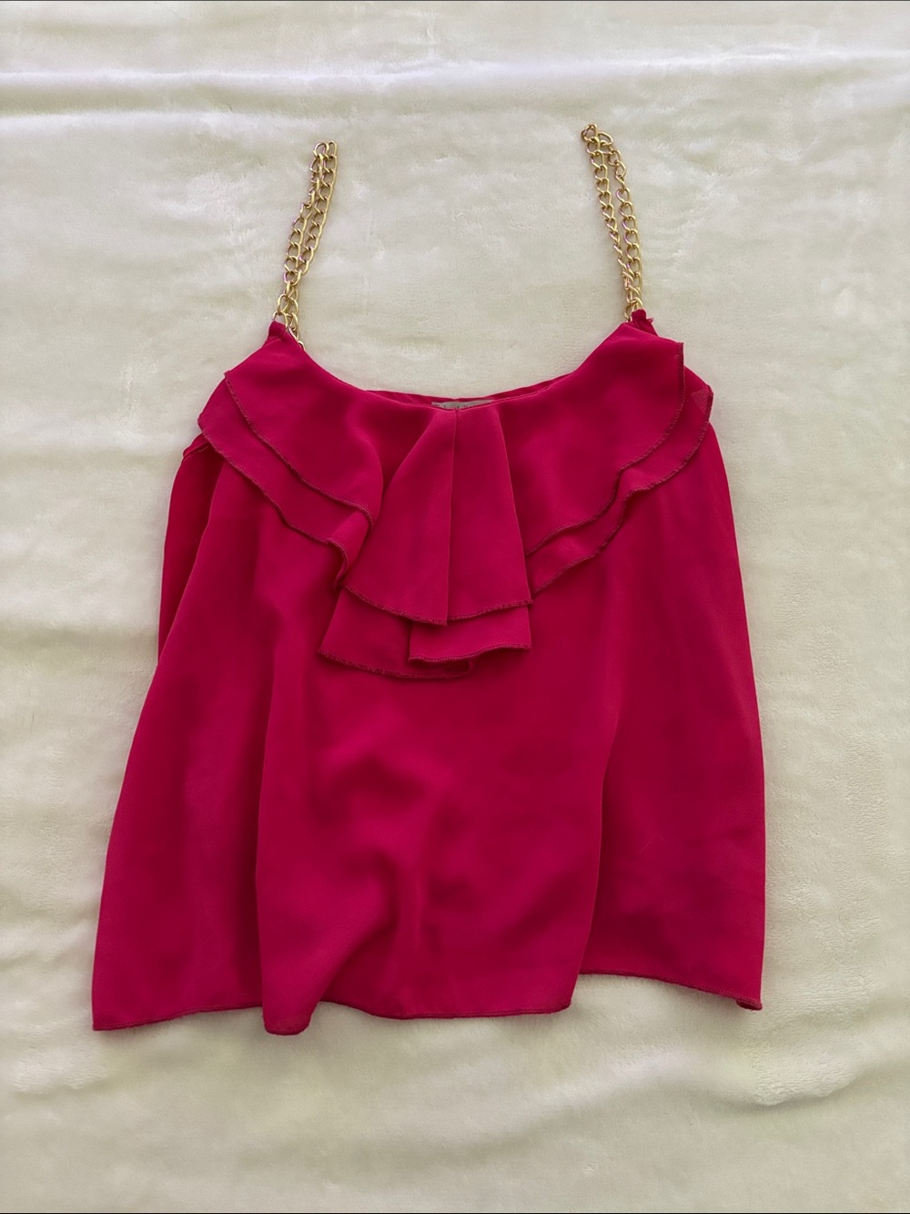 Charlotte Russe Hot Pink Ruffle Crop Top with Gold Chain Straps